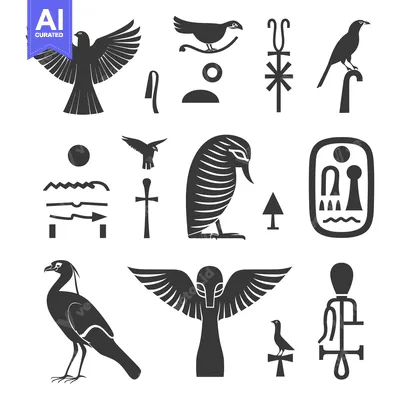 Premium design asset: Collection of Egyptian Hieroglyphs and Bird Symbols
