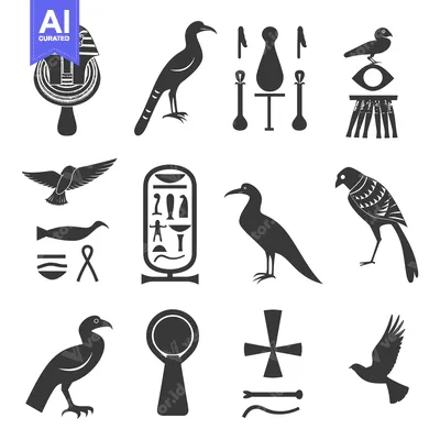 Aset desain premium: Set of Egyptian Hieroglyphics and Symbols