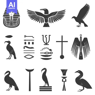 Aset desain premium: Egyptian Hieroglyphs and Symbolic Birds