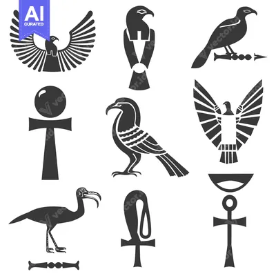 Aset desain premium: Collection of Egyptian Hieroglyphs and Animal Symbols