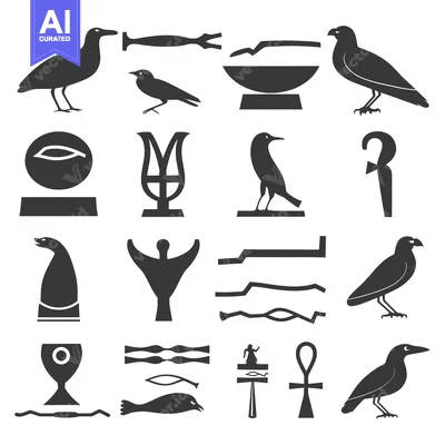 Aset desain premium: Set of Egyptian Hieroglyphics and Symbols with Birds