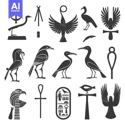 Premium design asset: Collection of Egyptian Hieroglyphs and Symbols Depicting Birds and Ani