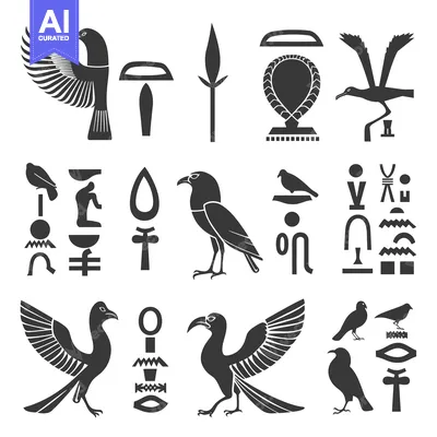 Aset premium populer: Egyptian Hieroglyphs with Birds and Symbols