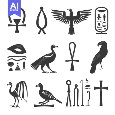 Aset desain premium: Collection of Egyptian Hieroglyphs and Symbols