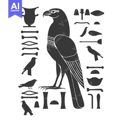 Aset desain premium: Egyptian Hieroglyphs with a Silhouette of a Falcon