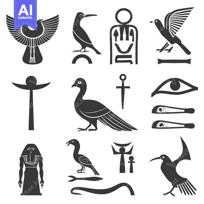 Aset desain premium: Collection of Ancient Egyptian Hieroglyphics and Symbols