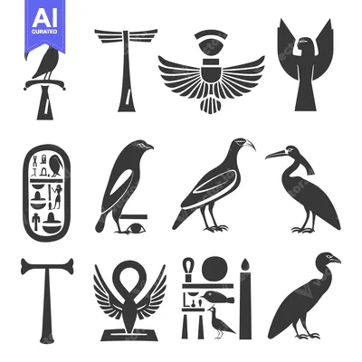Aset premium populer: A Collection of Ancient Egyptian Bird and Symbol Icons
