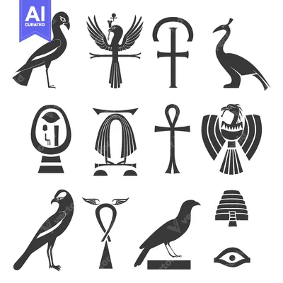 Premium design asset: A Collection of Egyptian Hieroglyphs and Bird Silhouettes