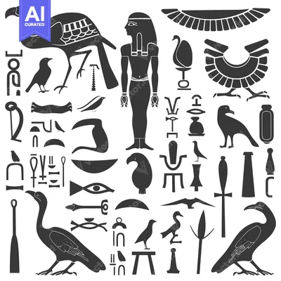 Aset desain premium: Collection of Ancient Egyptian Hieroglyphs and Symbols