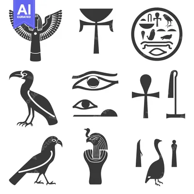 Aset desain premium: Collection of Ancient Egyptian Hieroglyphs and Symbols