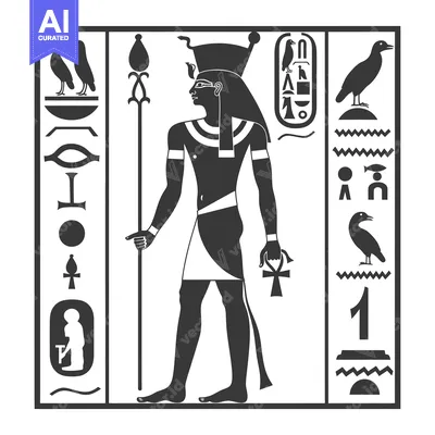 Popular premium asset: Egyptian God with Staff and Ankh in Hieroglyphic Frame