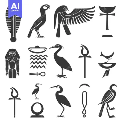 Aset desain premium: Collection of Ancient Egyptian Symbols and Creatures