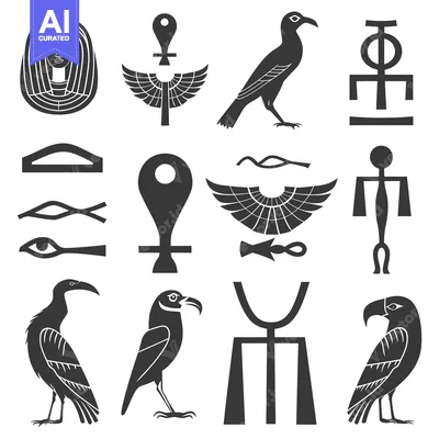 Aset desain premium: Set of Ancient Egyptian Hieroglyphic Symbols and Images