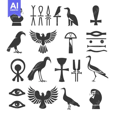 Aset premium populer: Collection of Black and White Egyptian Hieroglyphics and Symbols