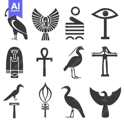 Premium design asset: Egyptian Hieroglyphs and Symbols, Including Birds, an Eye, and the Ank
