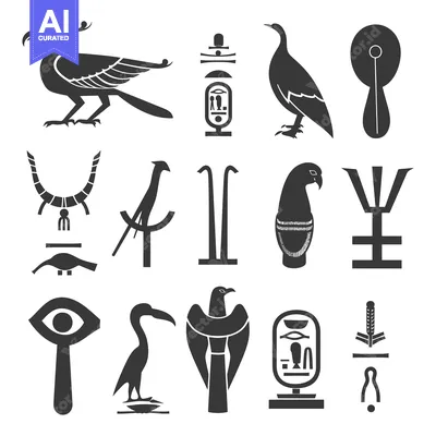 Aset desain premium: Set of Egyptian Hieroglyphs and Symbols, Including Birds, Gods, and Ot