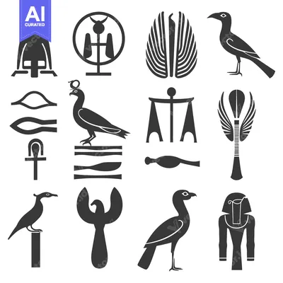 Aset desain premium: Egyptian Hieroglyphics and Symbols in Silhouette