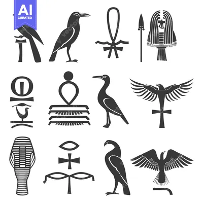 Aset desain premium: Set of Egyptian Hieroglyphics and Symbolic Images