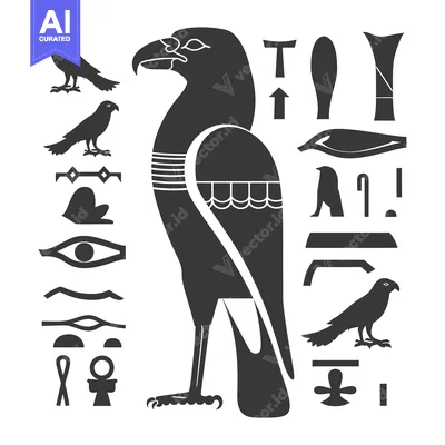 Aset premium populer: Egyptian Hieroglyphic Illustration of a Falcon with Other Symbols