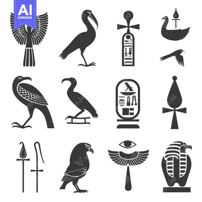 Aset desain premium: Egyptian Hieroglyphics and Symbols, Including Birds and Gods