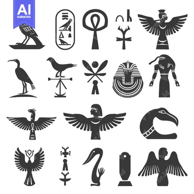 Aset desain premium: Collection of Egyptian Hieroglyphs and Mythological Creatures