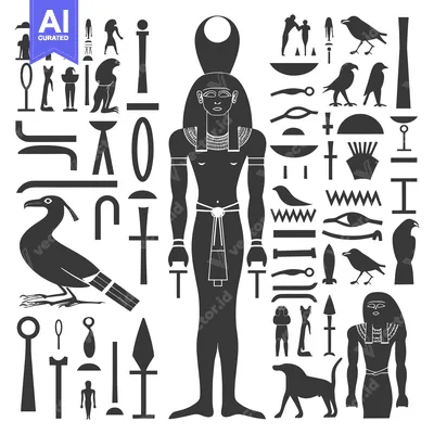 Aset premium populer: Ancient Egyptian Hieroglyphs with a Standing Figure of a God