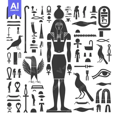Aset desain premium: Egyptian Hieroglyphs and Symbols Surrounding an Ancient God