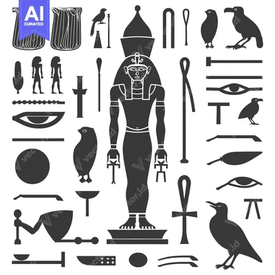 Aset desain premium: Collection of Ancient Egyptian Hieroglyphics and Symbols