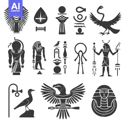 Aset desain premium: Set of Egyptian Hieroglyphic Symbols and Gods