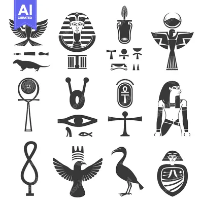 Aset desain premium: Set of Black Egyptian Symbols, Gods, and Creatures