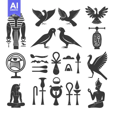 Collection of Egyptian Hieroglyphics and Symbolic Figures