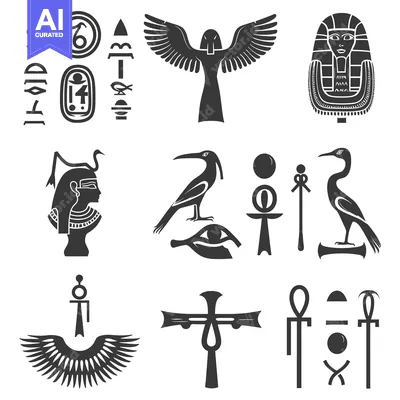Aset desain premium: Egyptian Hieroglyphs and Symbols in Black and White