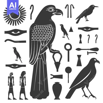 Aset desain premium: Egyptian Hieroglyphic Symbols and Figures