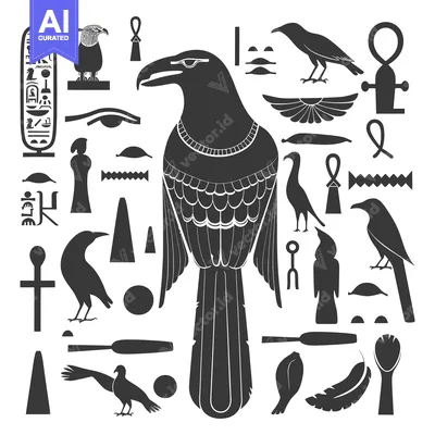 Popular premium asset: Egyptian Hieroglyphs and Symbols Featuring a Large Black Bird