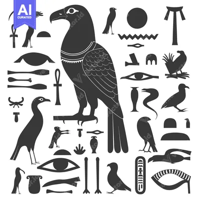 Aset desain premium: Egyptian Hieroglyphs and Symbols Featuring a Horus Falcon