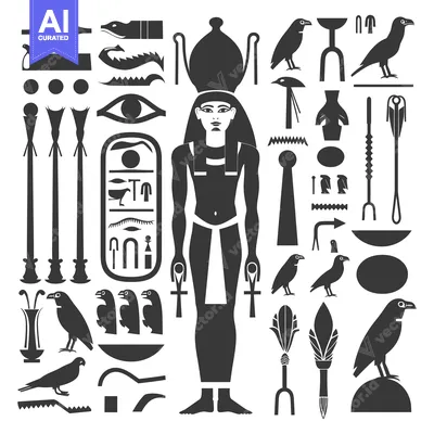 Egyptian Hieroglyphics and Symbols with a Depiction of a Pharaoh