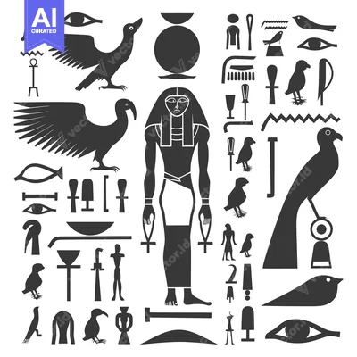Aset desain premium: Egyptian Hieroglyphic Symbols and Figures