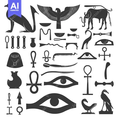 Aset desain premium: Collection of Egyptian Hieroglyphics and Symbols