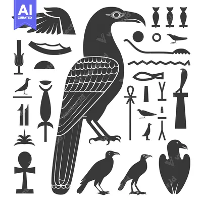 Aset desain premium: Egyptian Hieroglyphics with a Depiction of a Bird