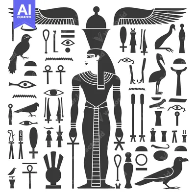 Aset premium populer: Egyptian Hieroglyphs and Symbols with a Representation of a Pharaoh