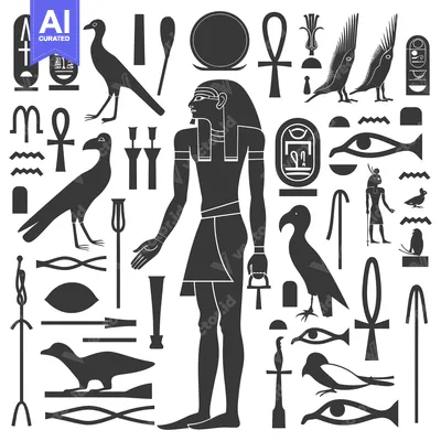Aset desain premium: Egyptian Hieroglyphics and Symbols with a Standing Figure