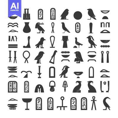 Aset desain premium: A Collection of Egyptian Hieroglyphics in Black and White