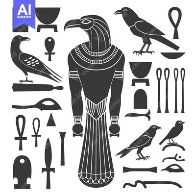 Aset premium populer: Egyptian Hieroglyphs and Symbols with an Ankh, Bird, and Bowl