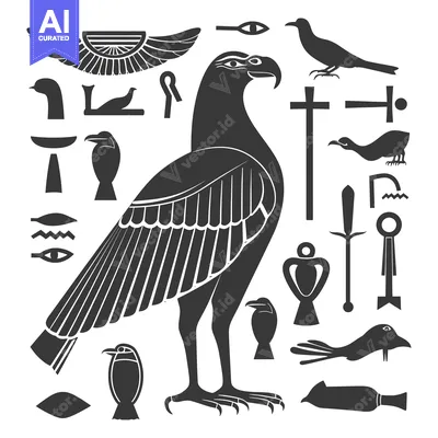 Aset desain premium: Egyptian Hieroglyphics and Bird Symbols