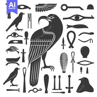 Aset desain premium: Egyptian Hieroglyphics and Symbols Featuring a Bird