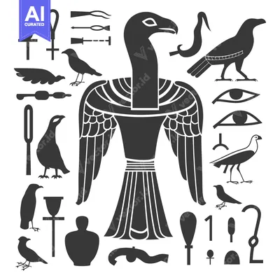 Aset desain premium: Egyptian Hieroglyphs and Symbols with a Central Bird Deity
