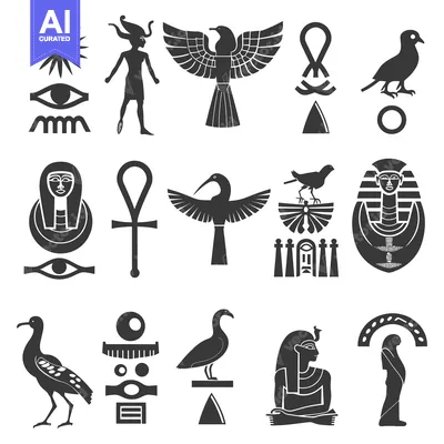 Aset desain premium: Egyptian Mythology Symbols and Figures in Black and White