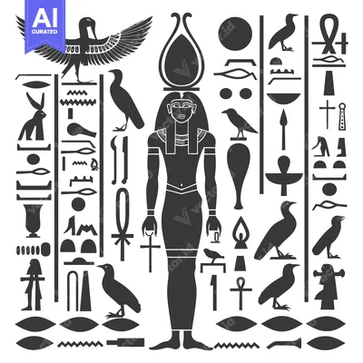 Aset premium populer: Egyptian Hieroglyphics with Human Figure and Symbols