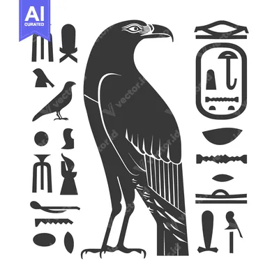 Aset premium populer: Black and White Illustration of the Egyptian God Horus as a Falcon
