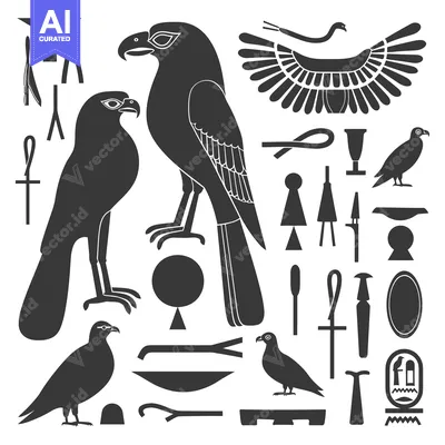 Premium design asset: Egyptian Hieroglyphics with Birds and Symbols